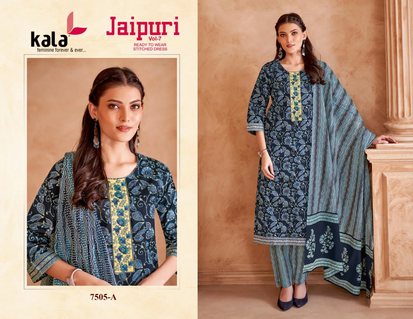 Jaipuri Vol 7 By Kala Printed Cotton Embroidery Dress Material Orders In India